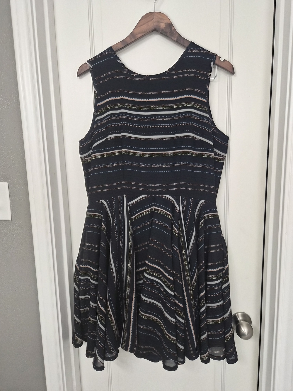 Classic Navy Striped Fit & Flare Dress - Sleeveless